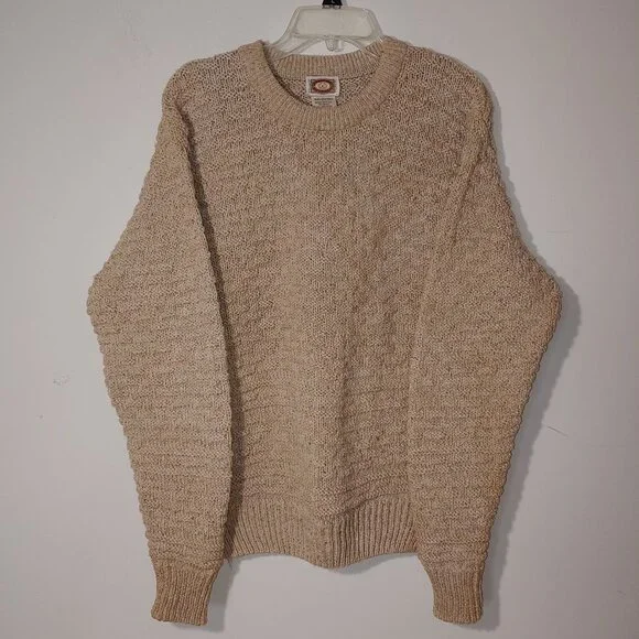 Vintage Banana Republic Mill Valley Basketwave Knit Cotton Sweater Size M Tan - Picture 1 of 6